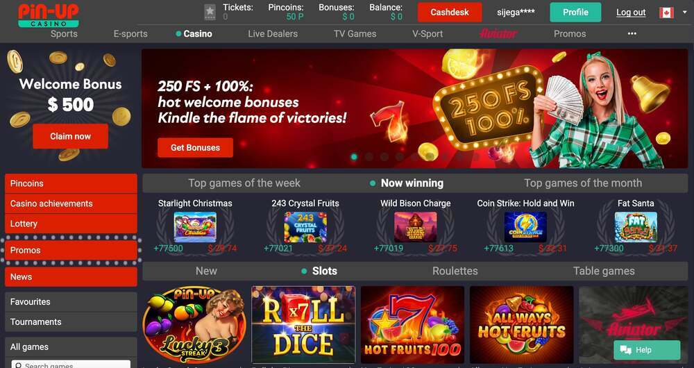 Pin-Up Casino main page