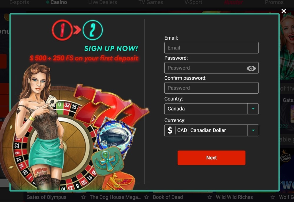 Sign Up form at Pin Up Casino